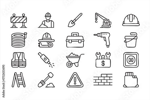 Construction and maintenance icon pack for repair, labor, and industrial projects