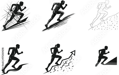 Wallpaper Mural Running silhouette vector, motion graphic art, progress concept, fitness illustration, abstract athlete design, speed trail, uphill challenge, dynamic energy burst Torontodigital.ca
