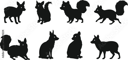 Cute fox and dog silhouettes collection, playful animal vector design, woodland wildlife illustration, domestic pet and wild forest creature artwork