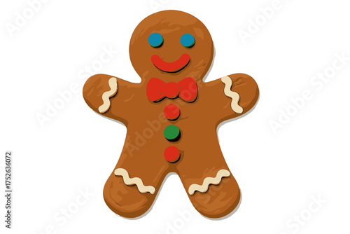 Gingerbread man clay Christmas element. Naive childish style plasticine toy. Vector cartoon illustration with a transparent background. Holiday dessert cookie character icon.