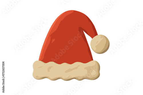 Santa Claus hat in naive childish clay style, Christmas plasticine toy, isolated vector cartoon illustration with transparent background, festive holiday headwear