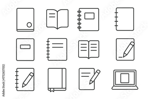 School and university education line icons set, student book notebook cards and app editable stroke vectors for websites, learning and study concepts