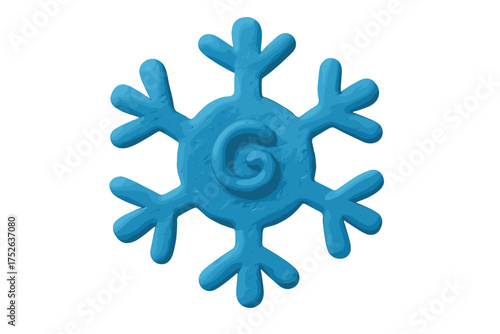 Blue snowflake element in naive childish style. Winter holiday symbol, Christmas decoration, plasticine modeling, clay art toy, vector cartoon illustration with transparent background.