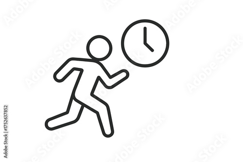 Person running against the clock icon. Time management, deadline, urgency concept. Man rushing fast. Race against time, countdown, stress, pressure, punctuality vector.