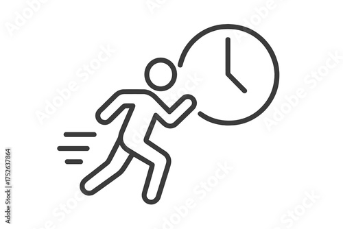 Man running against the clock. Race against time metaphor. Concept of deadline pressure, fast delivery, time management, business urgency, speed, efficiency, and productivity.