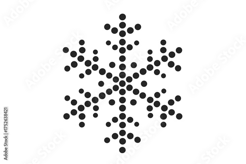 Abstract snowflake halftone dot icon, vector design with round halftone elements, modern flat snowflake symbol with dotted pattern on transparent background, winter and cold season decorative graphic