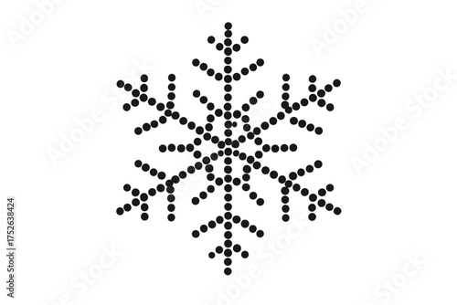 Halftone snowflake icon vector with round dot elements, transparent background, abstract winter decoration, flat minimal holiday design, geometric snow crystal symbol