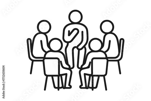 Support group icon vector thin line illustration. Editable stroke representing group therapy, community discussion, emotional support, peer connection, mental health care.