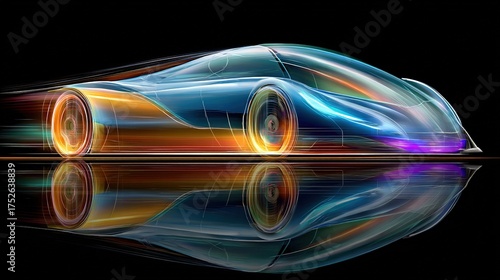 High-Speed Concept Car with Dynamic Light Trails, Automotive Innovation and Technology Design, for Advertising, Editorial Articles about Future Transportation, and Motion Graphics