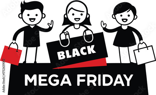 black friday mega sale illustration  shoppers with.eps