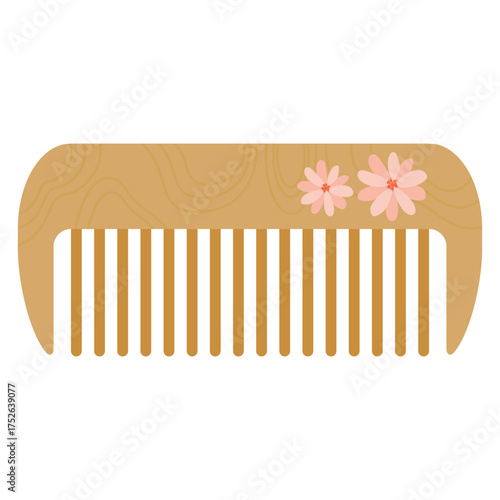 Vector illustration of a wooden hairbrush with flower decoration