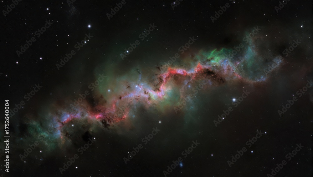 Fototapeta premium Vast cosmic cloud formation, with vibrant colors swirling amongst stars in deep space
