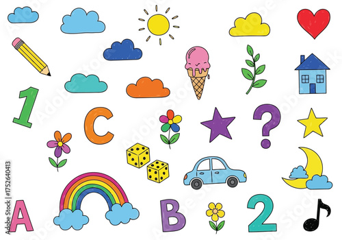 Vector illustration of collection of colorful drawings for children