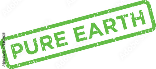 A rectangular green stamp featuring a distressed style prominently displays the words PURE EARTH in uppercase