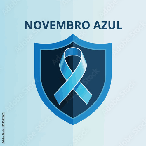 Novembro Azul Blue Ribbon Shield Prostate Cancer Awareness Design