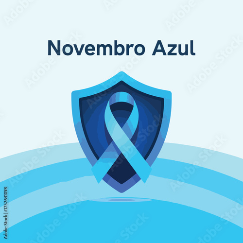 Novembro Azul Blue Ribbon Shield Prostate Cancer Awareness Design