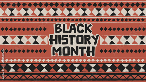 Black History Month background with African Tribal Pattern Vector Illustration in hand drawn rough pattern in a powerful color palette of terra cotta red beige and black