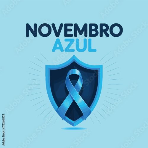Novembro Azul Blue Ribbon Shield Prostate Cancer Awareness Design