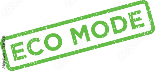 This vivid green grunge style rubber stamp clearly shows the words ECO MODE in bold uppercase text, indicating an efficient setting