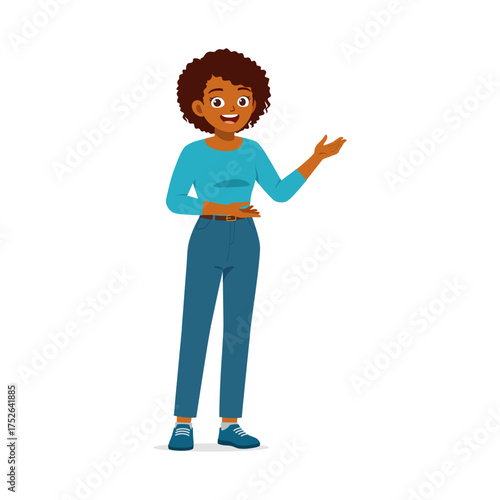 Happy African American Woman Presenting Something With Open Palm Gesture