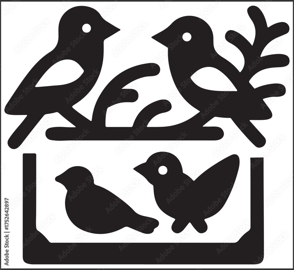 Fototapeta premium Silhouettes of birds in a stylized natural scene