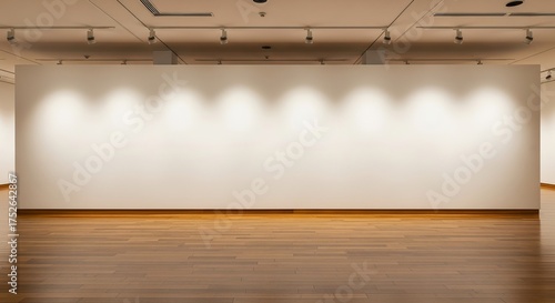 Fototapeta Naklejka Na Ścianę i Meble -  Empty art gallery exhibition space with spotlights and hardwood floor