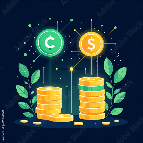 Modern investment portfolio growth and success with currency symbols