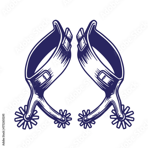 Detailed vector illustration of a pair of cowboy riding spurs isolated on a white background