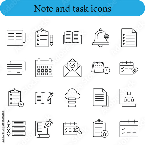 Collection of hand drawn note and task management icons