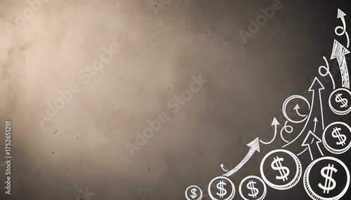 Financial growth arrow with dollar signs on textured background, space for text  