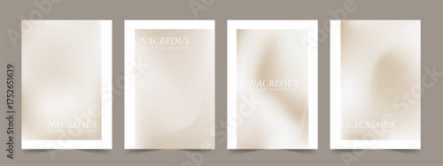 Minimalistic pearl cream poster with nacreous texture. Pale ecru gradient cards featuring sandy waves and neutral tones. Vector illustration.