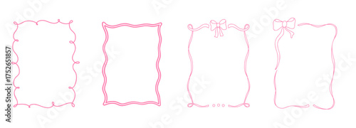 Festive whimsical frame with pink pastel bow and stylish outline
