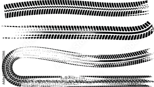 Collection of textured tire tracks grunge brush strokes abstract automotive elements