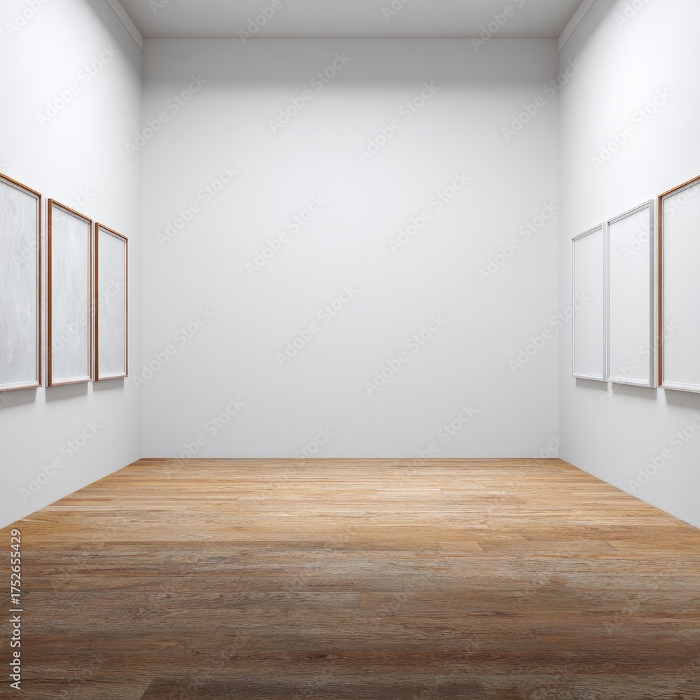 Obraz premium Empty white gallery space with framed artworks