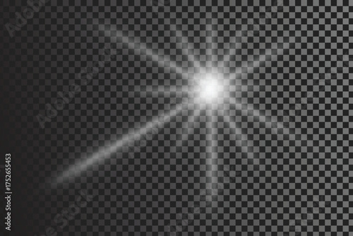 Light source, rays, the sun or a star, transparent background, vector design