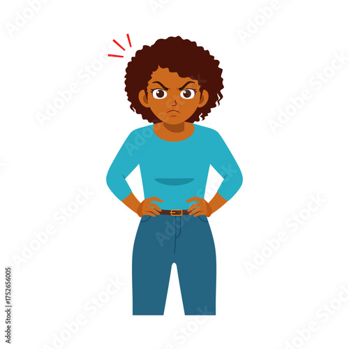 Annoyed African American Woman with Hands on Hips Frustrated and Frowning Illustration