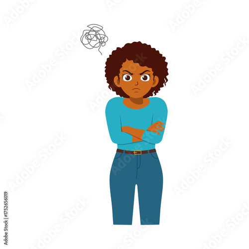 Annoyed African American Woman Standing with Arms Crossed and Confused Expression