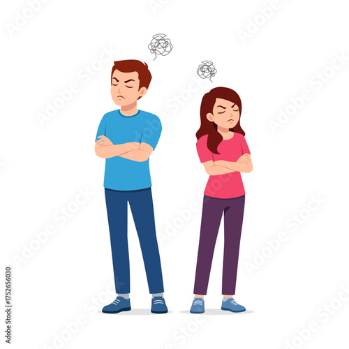 Frustrated Man and Woman Standing with Arms Crossed After Argument in Conflict Relationship