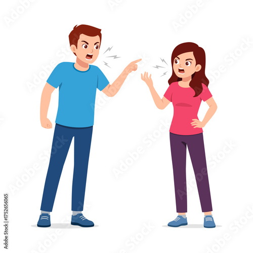 Angry Caucasian Man and Woman Arguing and Shouting with Raising Hand and Finger Pointing