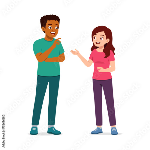 Illustration of African American Man and Caucasian Woman Conversing in a Friendly Manner