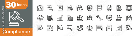 Compliance Icons Set, Legal and Regulatory Line Style Symbols.