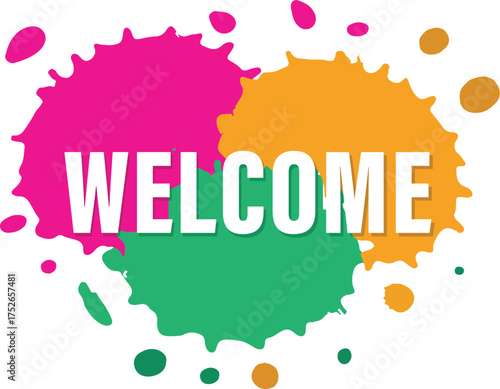 welcome text, art, icons