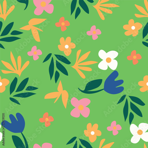 Vintage seamless floral pattern. Ditsy style background of small flowers. Small blooming flowers scattered over a white background. Stock vector for printing on surfaces and web design