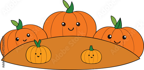 pumpkin patch with cute pumpkins  vector illustrat.eps