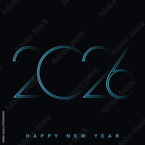 Futuristic Happy New Year 2026 logo in double line style. Vector