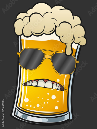 character beer glass with sunglasses