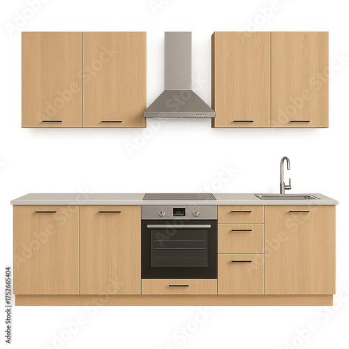 Modern Wooden Kitchen Cabinet Set With Oven, Hood, and Sink for a Sleek Home Cooking Space