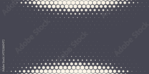 Halftone Hexagonal Pattern Texture Vector Abstract Geometric Technology Background. Retro Colored Half Tone Hexagon Texture. Minimal Style Dynamic Tech Wallpaper. Eps10