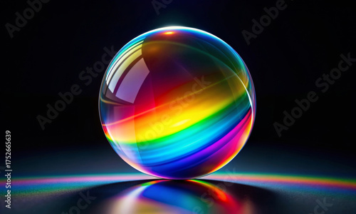 Rays of light scattering through a glass sphere, a play of color and light