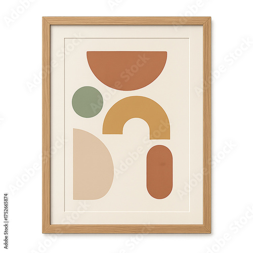 Abstract Geometric Wall Art Soft Pastel Shapes In A Natural Wood Frame For Modern Decor isolated and transparent background